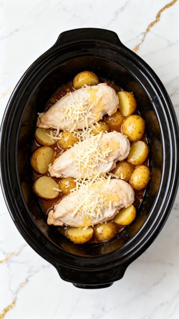 Crockpot Garlic Parmesan Chicken and Potatoes