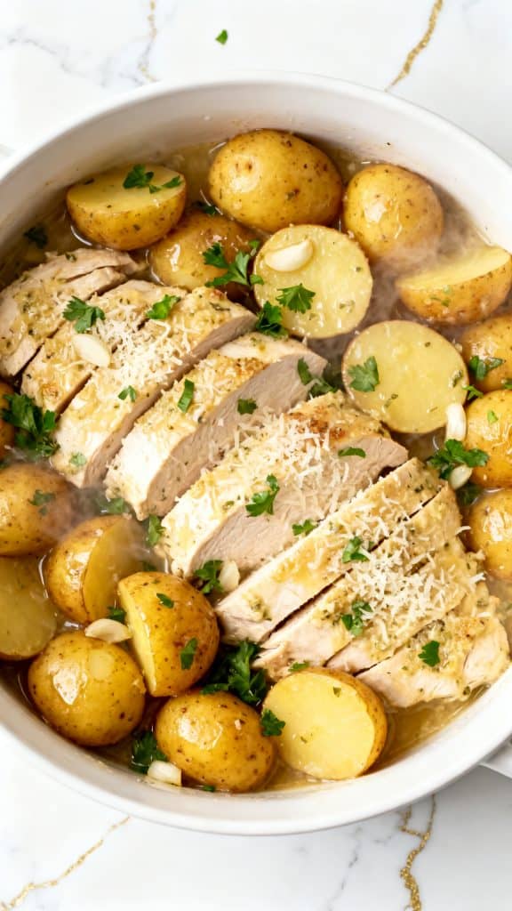 Crockpot Garlic Parmesan Chicken and Potatoes