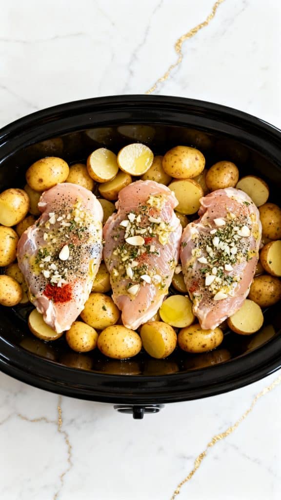Crockpot Garlic Parmesan Chicken and Potatoes