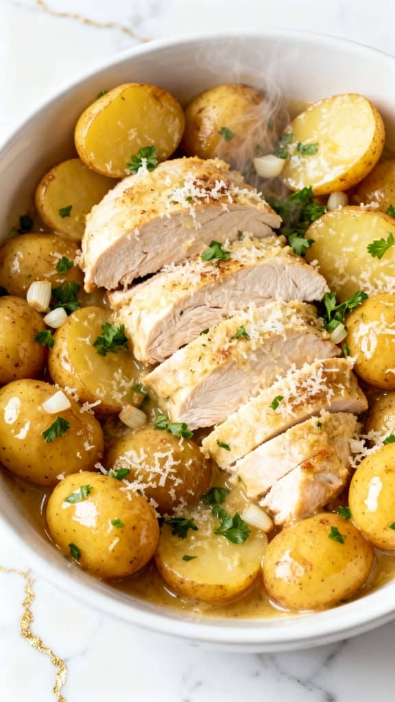 Crockpot Garlic Parmesan Chicken and Potatoes