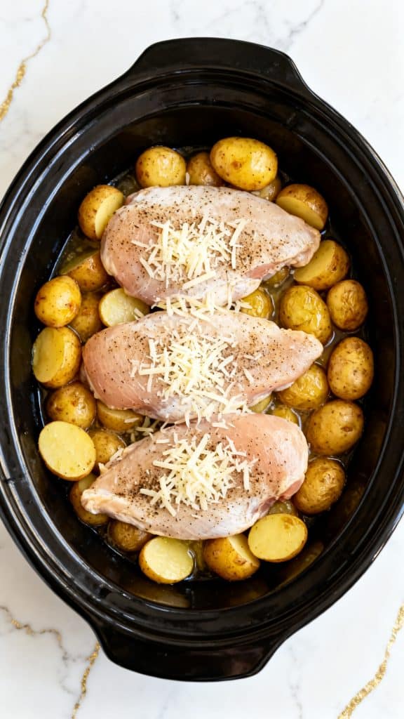Crockpot Garlic Parmesan Chicken and Potatoes
