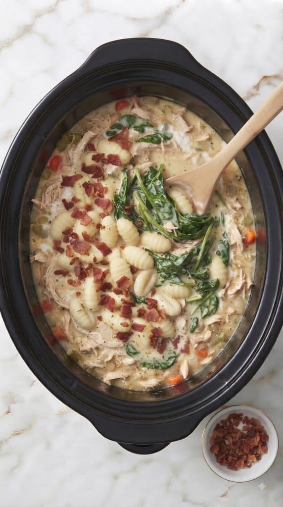 Slow Cooker Creamy Chicken Bacon Gnocchi Soup