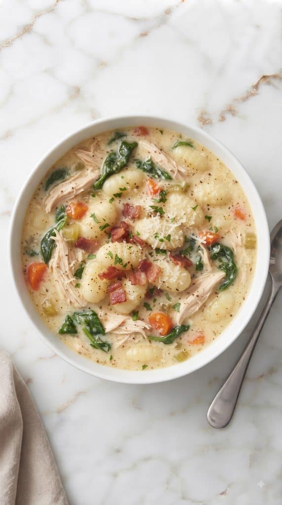 Slow Cooker Creamy Chicken Bacon Gnocchi Soup
