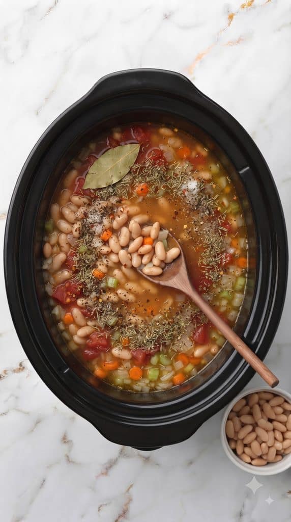 Slow Cooker Tuscan White Bean Soup With Ditalini