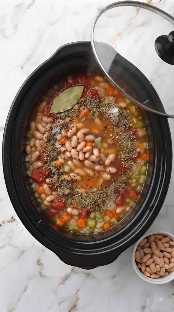 Slow Cooker Tuscan White Bean Soup With Ditalini