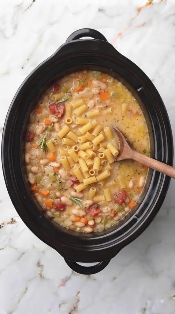 Slow Cooker Tuscan White Bean Soup With Ditalini