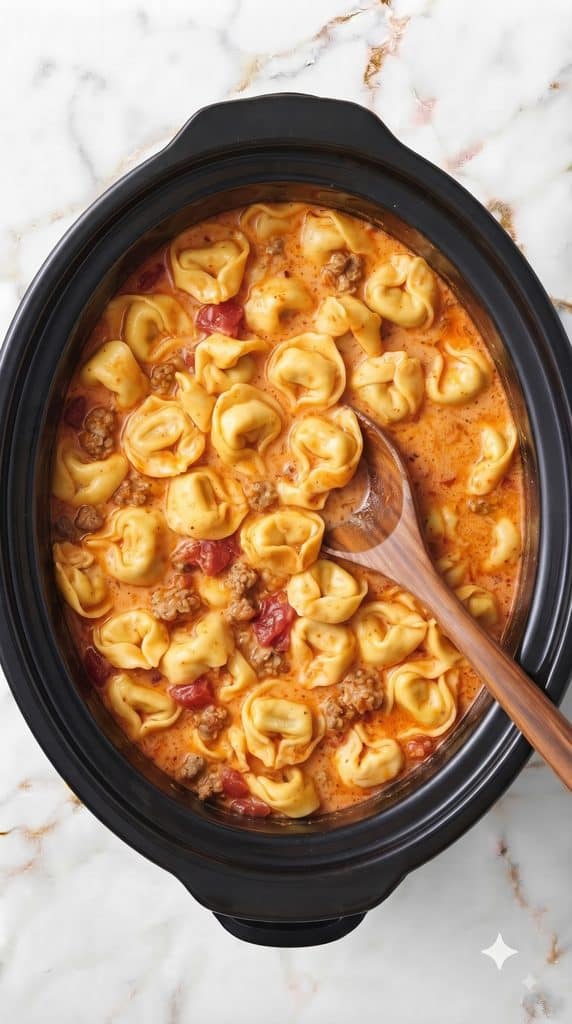 Slow Cooker Creamy Sausage Tortellini Soup