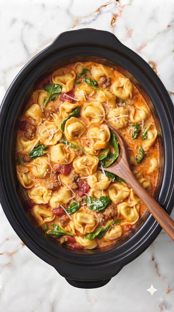 Slow Cooker Creamy Sausage Tortellini Soup
