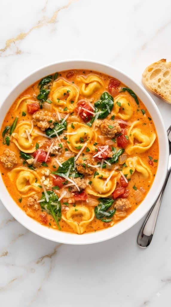 Slow Cooker Creamy Sausage Tortellini Soup