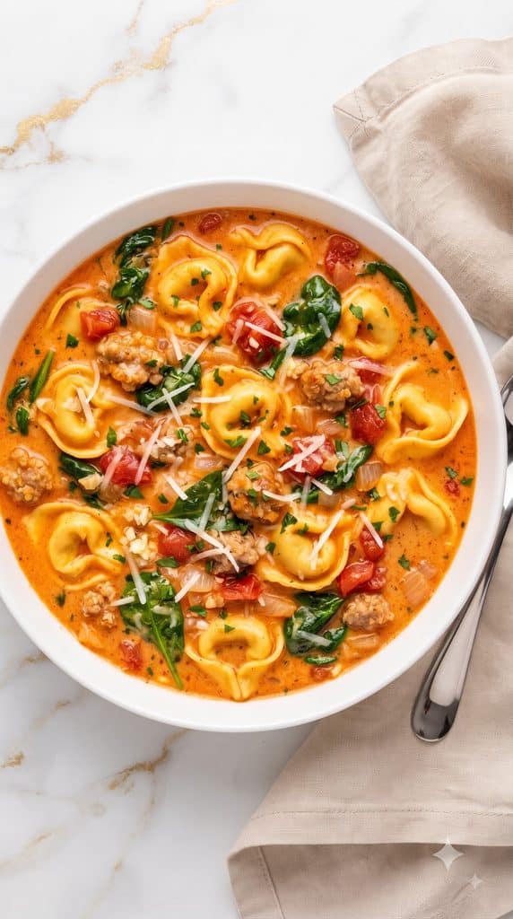 Slow Cooker Creamy Sausage Tortellini Soup
