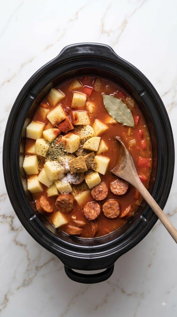 Slow Cooker Spanish Potato Soup with Chorizo