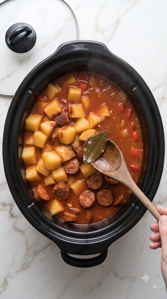 Slow Cooker Spanish Potato Soup with Chorizo
