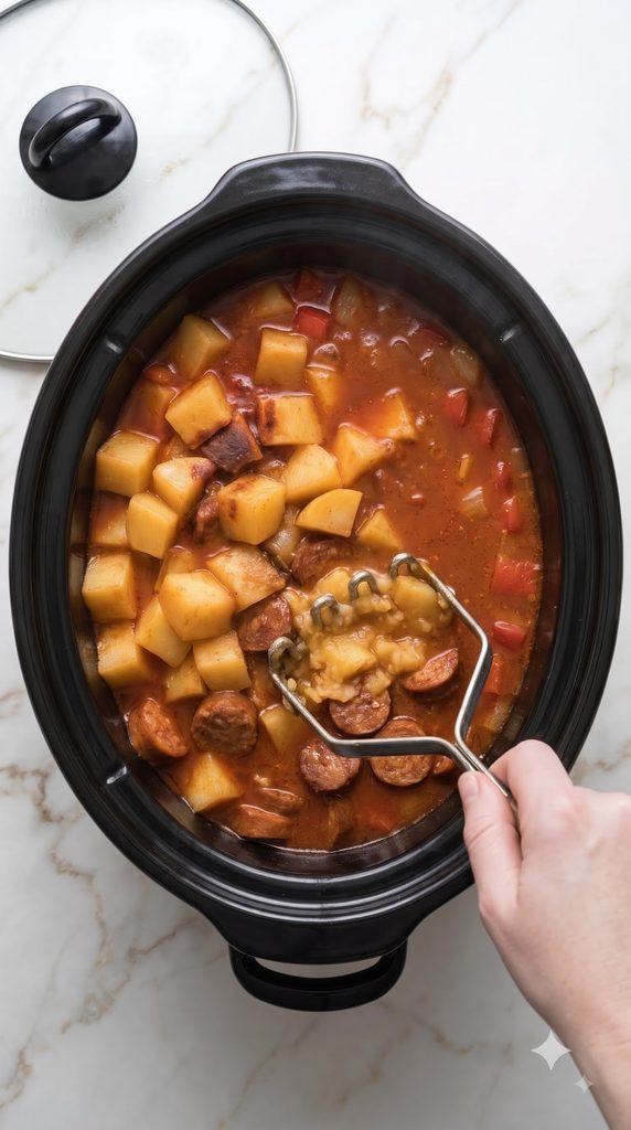 Slow Cooker Spanish Potato Soup with Chorizo