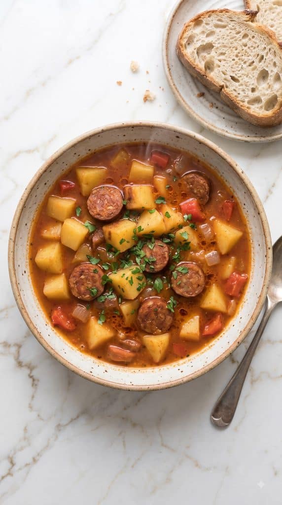 Slow Cooker Spanish Potato Soup with Chorizo