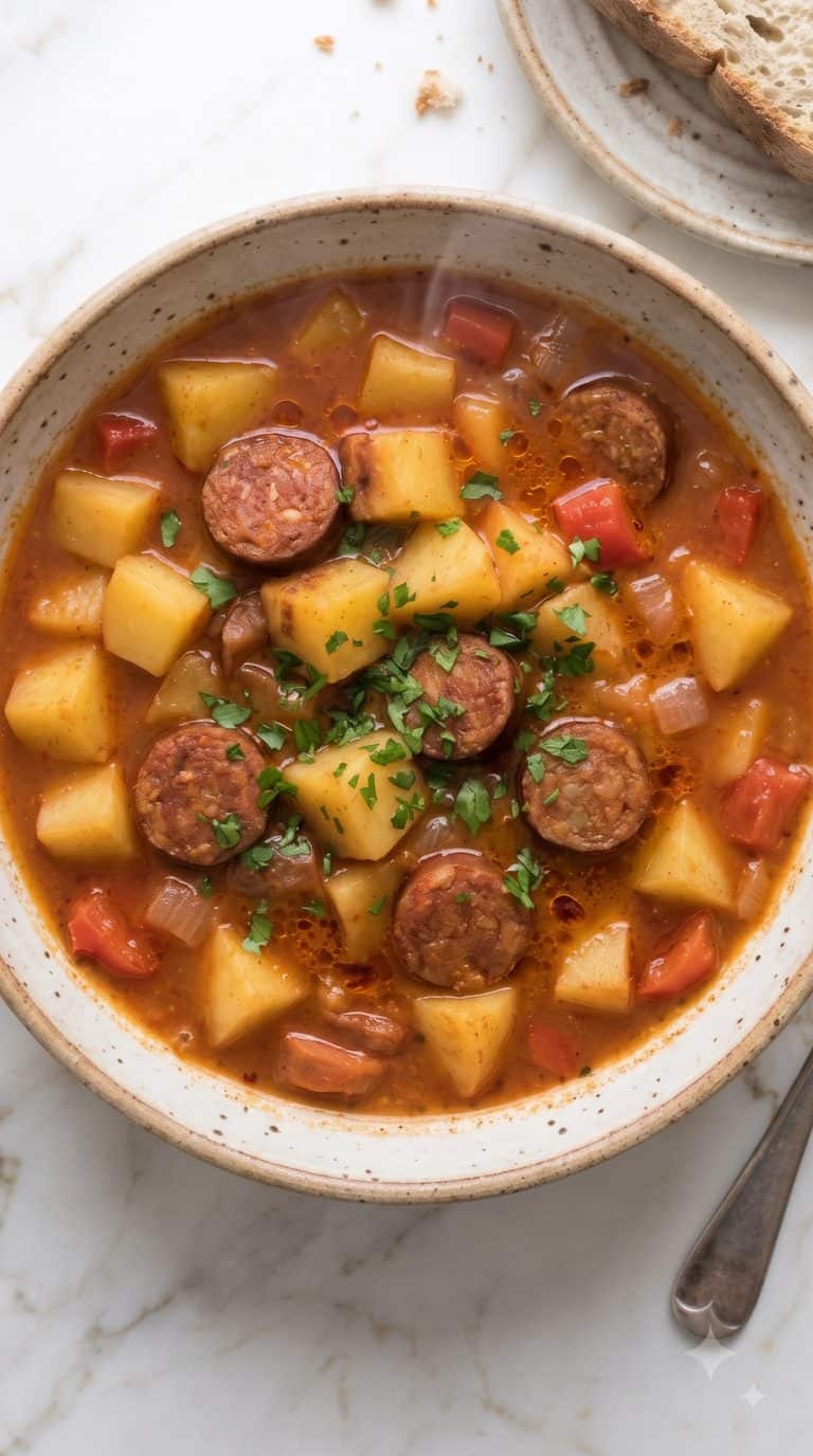 Slow Cooker Spanish Potato Soup with Chorizo